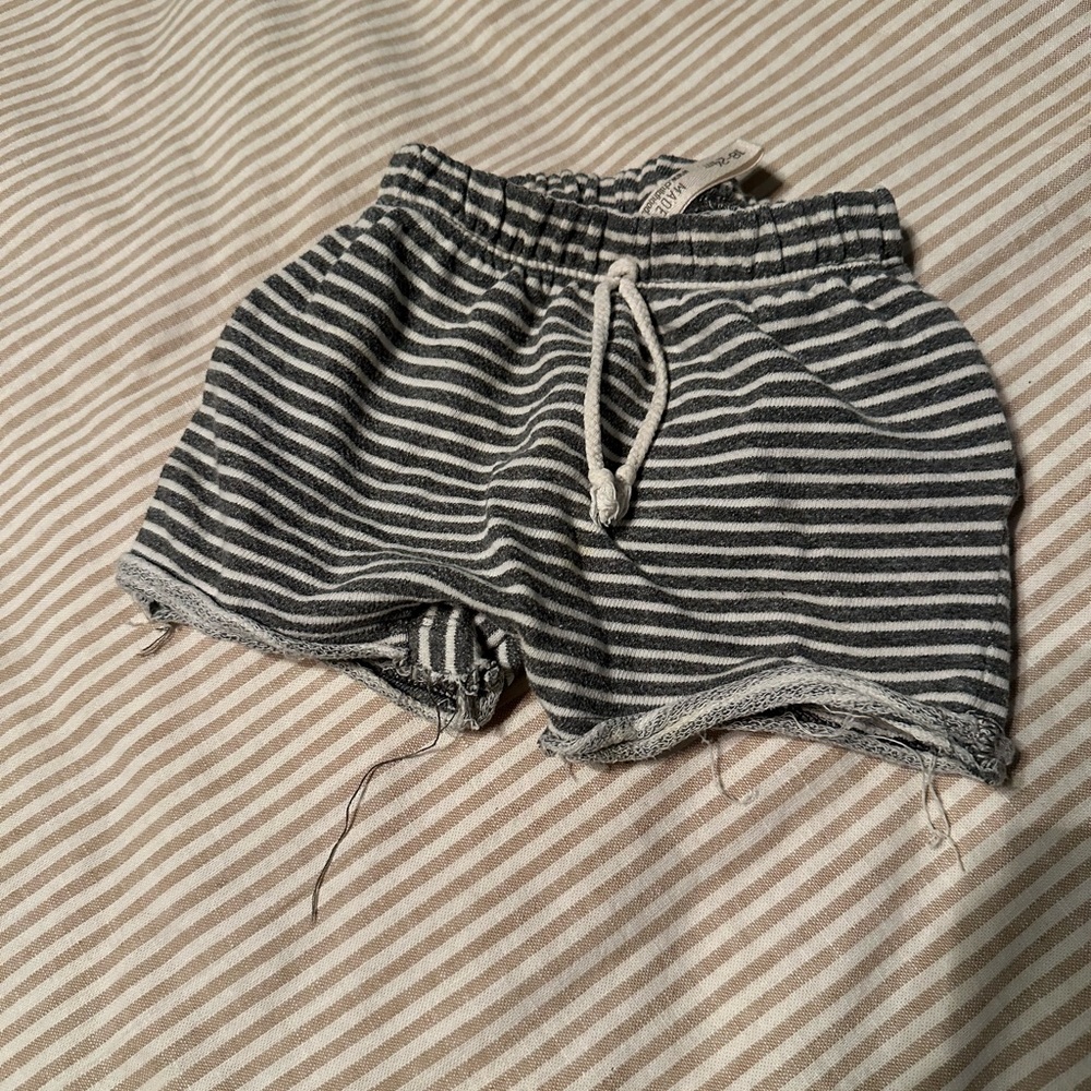 Childhoods gray white striped shorts 18-24 months